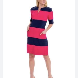 Elizabeth Mckay Gweneth Hot Pink Navy Stripe Shift Dress XS